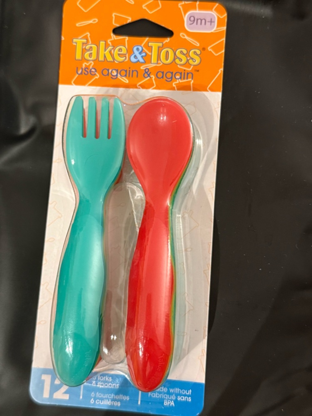Take & Toss Red and Teal Kids Fork & Spoon Set BPA free